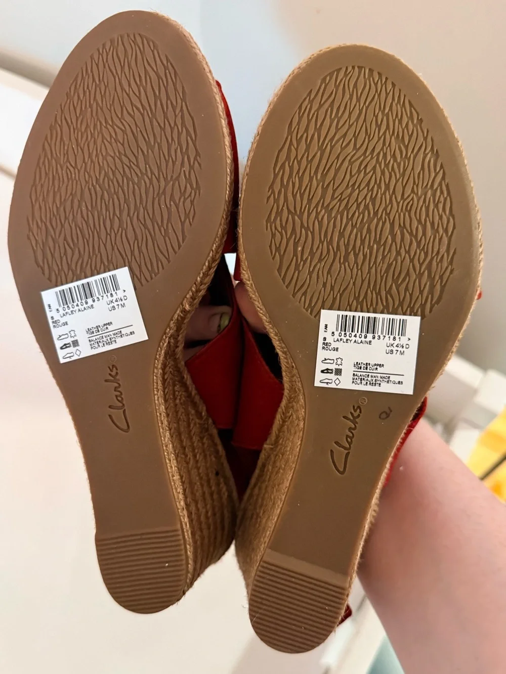 Clarks Lafley Alaine Red Espadrille Wedge Heels, size 7 NWT